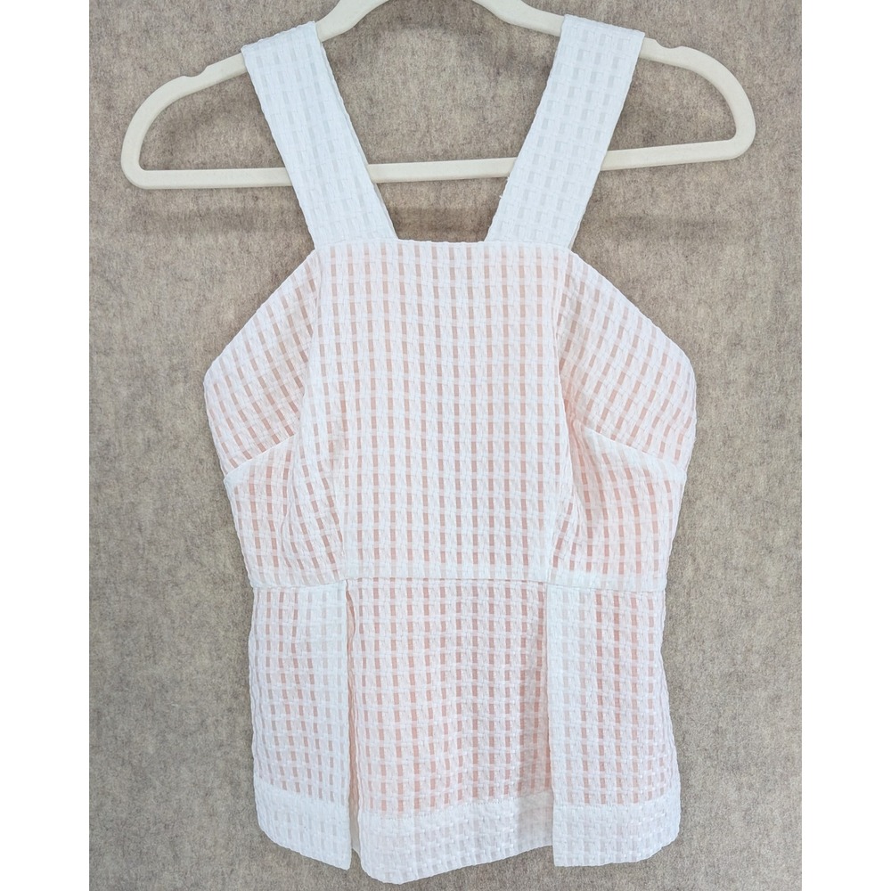 Maeve Anthropologie Peach White Basketweave Peplum Top Zip Back Size 4